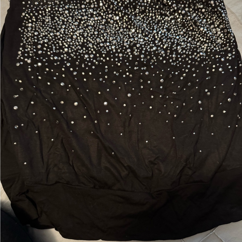 Chic Black Top with Silver Embellishments